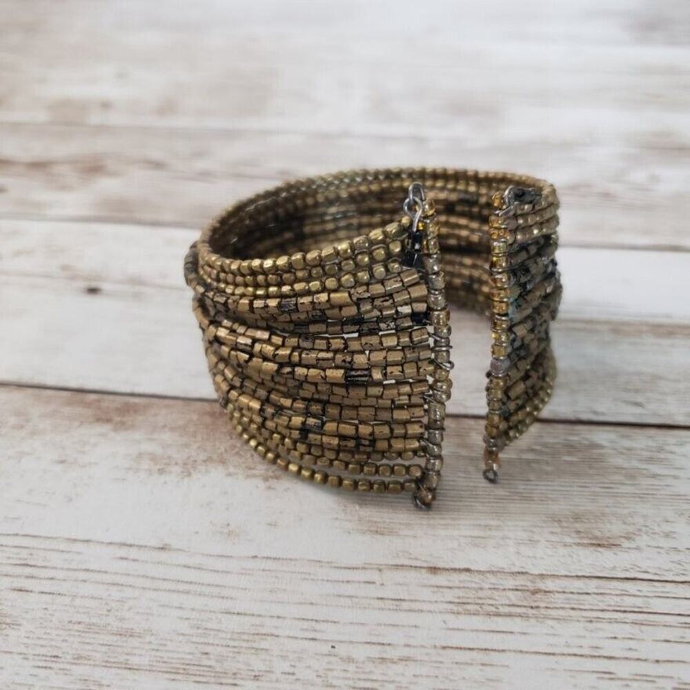 Vintage Bangle / Bracelet Bronze Tone Beaded Wrap Bracelet